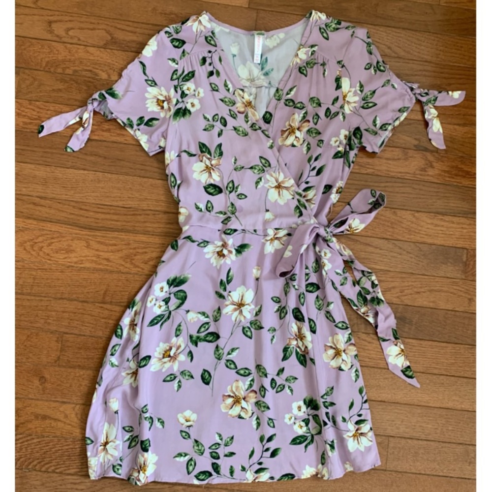 Floral Lavender Faux Wrap Dress